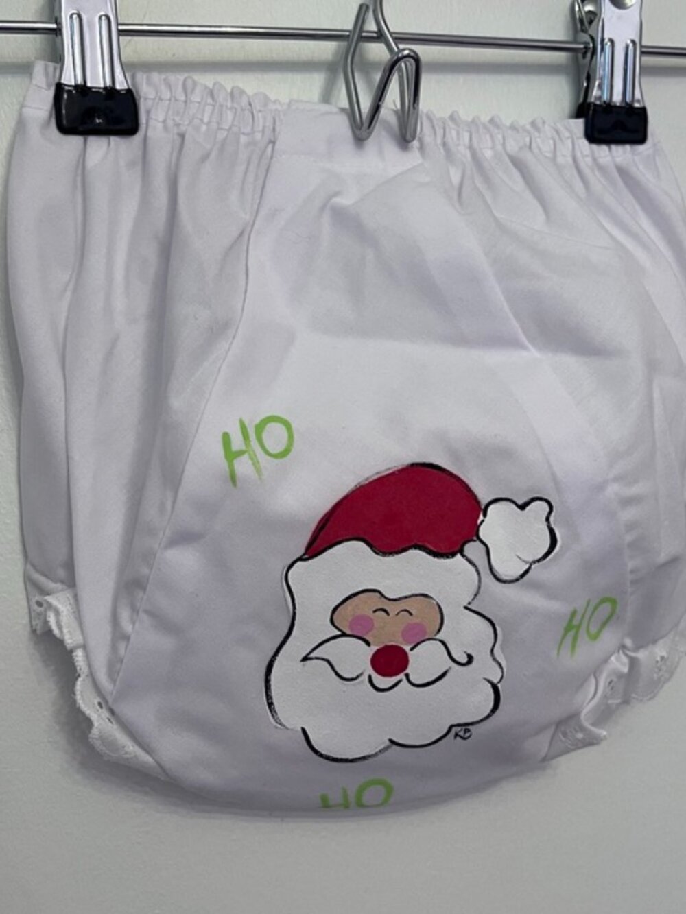 Santa Claus "Ho Ho Ho" White Holiday Baby Bloomers Diaper Cover